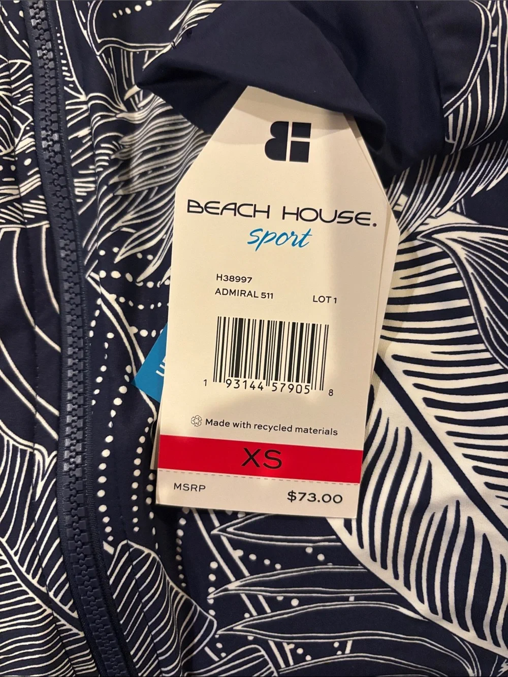 Beach House Navy & White Tropical Leaf Zip Rash Guard